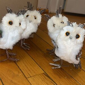 Set of Decorative White and Brown Owls